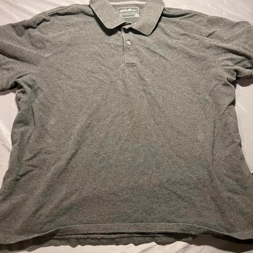 Eddie Bauer Mens 2XL Gray Short Sleeve Cotton Blend Polo Shirt Casual Pique